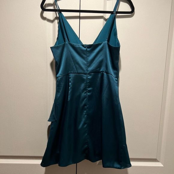SHOWPO. CLOUD COVER DRESS IN TEAL SATIN - Picture 4 of 8